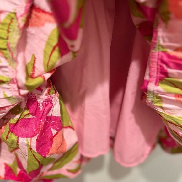 Taylor Lawn Printed Pink Sundress with Flutter Sleeves and V-Neck Large - Picture 8 of 9